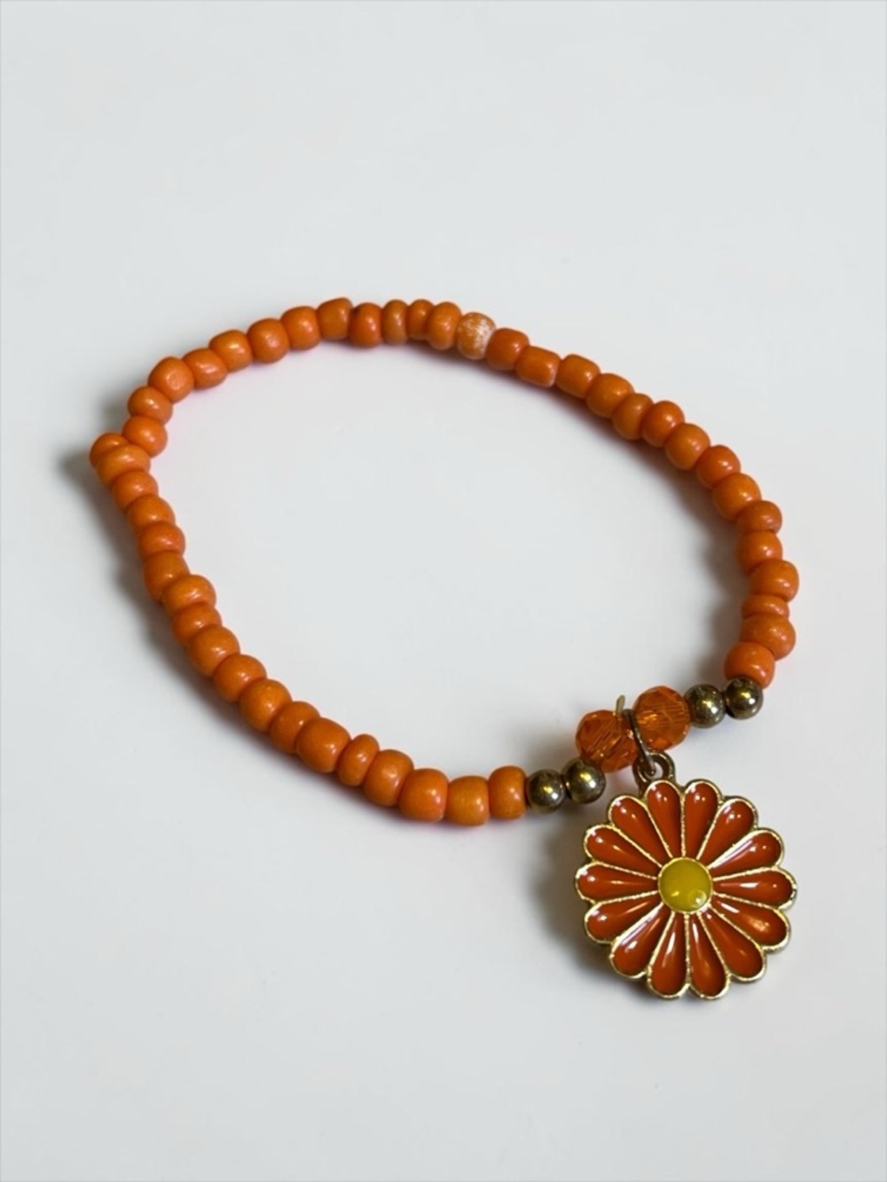 🍭5 for $20🍭 Orange Daisy Seed Bead Stretch Bracelet CC